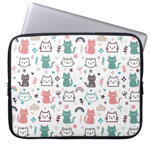 Cute Cats Pattern Laptop Sleeve (Front)