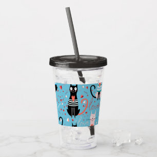 Cute cats pattern on a blue background acrylic tumbler