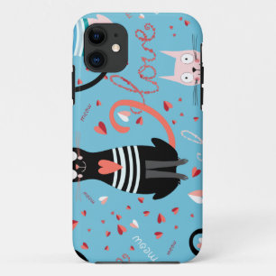 Cute cats pattern on a blue background iPhone 11 case