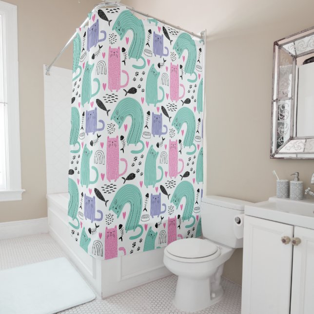Cute Cats Pattern Shower Curtain (In Situ)