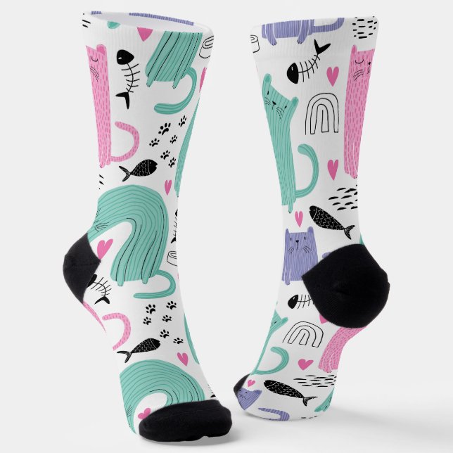 Cute Cats Pattern Socks (Angled)