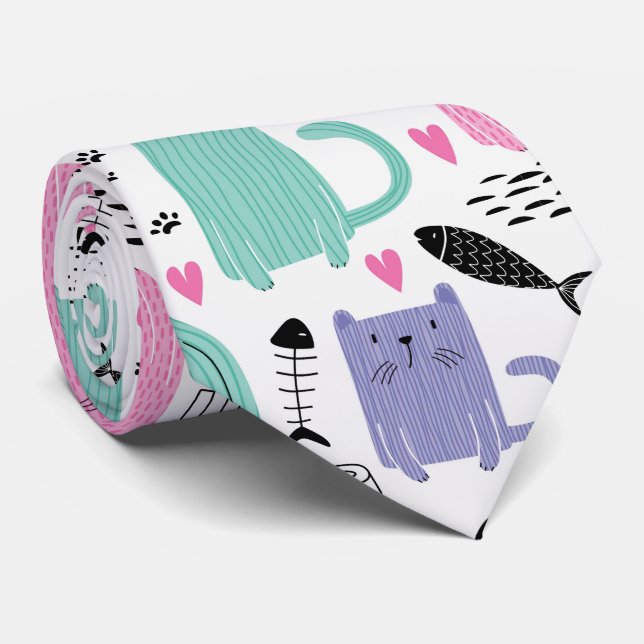 Cute Cats Pattern Tie (Rolled)