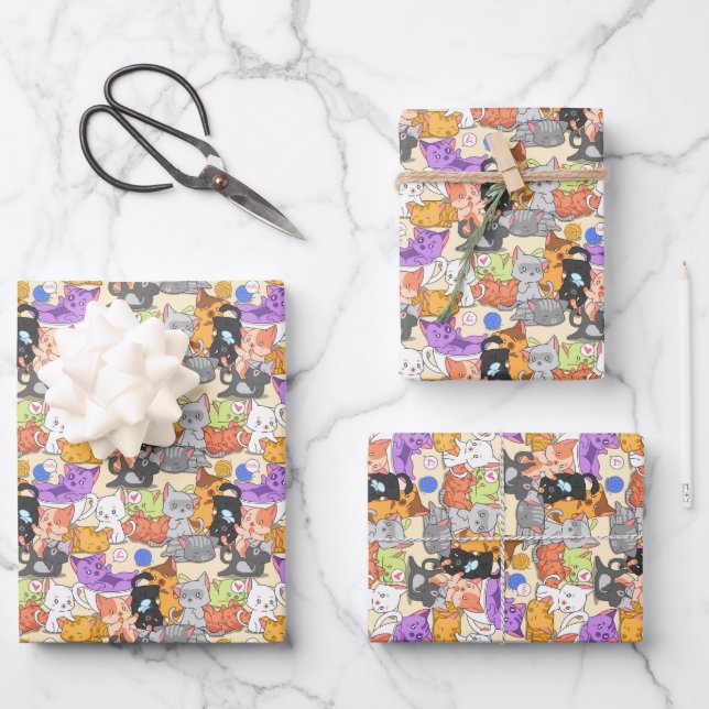 Cute cats pattern wrapping paper sheet (Front)