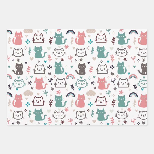 Cute Cats Pattern Wrapping Paper Sheet (Front)