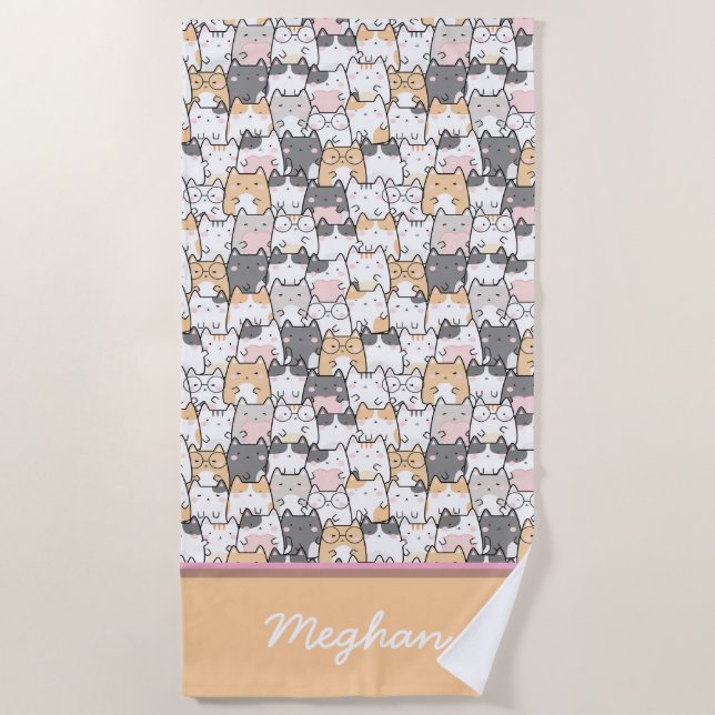 Cute Cats Personalised Beach Towel (Front)