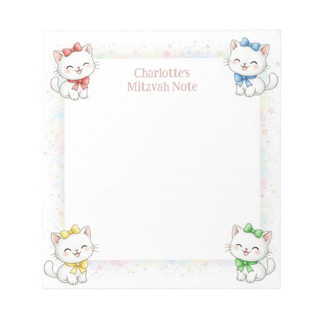 Cute Cats Personalised Mitzvah Notes Notepad (Front)
