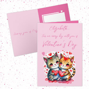 Cute cats personalised name pink Valentine's Day Card