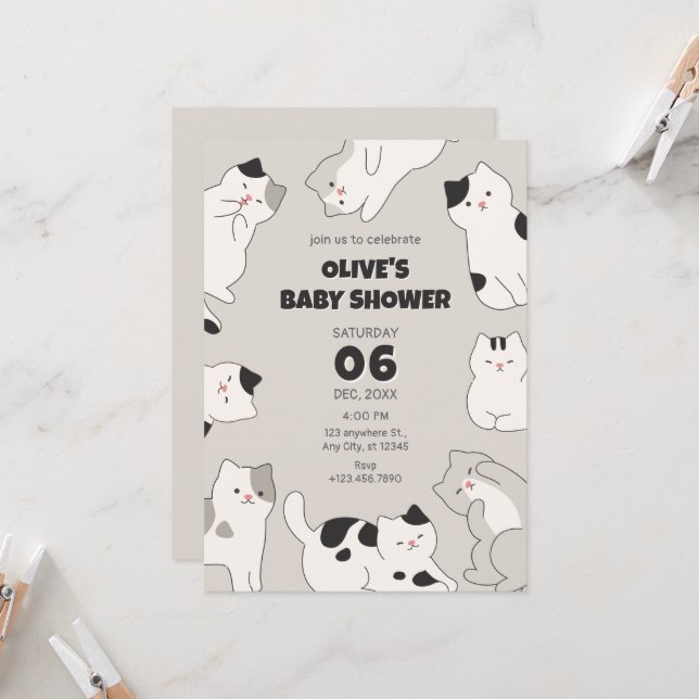 Cute cats pet baby shower invitation (Front/Back In Situ)
