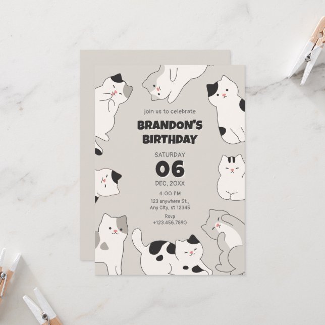 Cute cats pet birthday invitation (Front/Back In Situ)