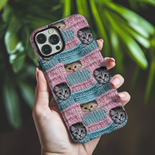 Cute Cats Pink Blue Knitting Girly iPhone 16 Pro Max Case