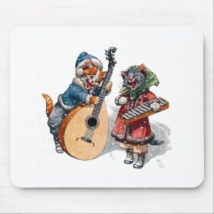 Cute Cats Play Mandolin and Xylophone in the Snow Mouse Mat