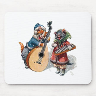Cute Cats Play Mandolin and Xylophone in the Snow Mouse Mat
