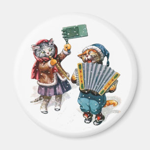 Cute Cats Play the Accordion in the Snow Magnet