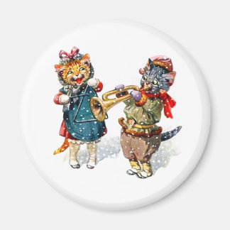 Cute Cats Play the Trumpet & Triangle in the Snow Magnet