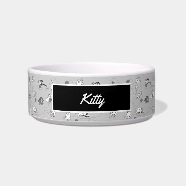 Cute Cats Playing & Being Naughty Pattern Pet Bowl (Front)