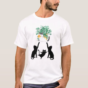 Cute Cats Playing with Plants Silhouette Design T-Shirt