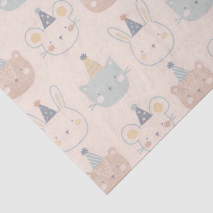 Cute Cats Rabbits and Bears Faces Pastel Pattern Tissue Paper