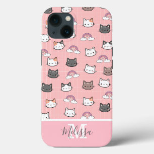 Cute Cats & Rainbow Monogram iPhone 13 Case