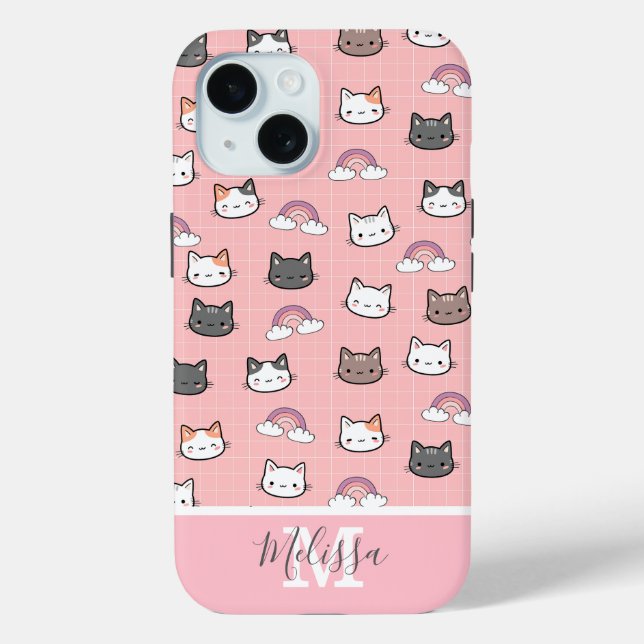 Cute Cats & Rainbow Monogram  Case-Mate iPhone Case (Back)