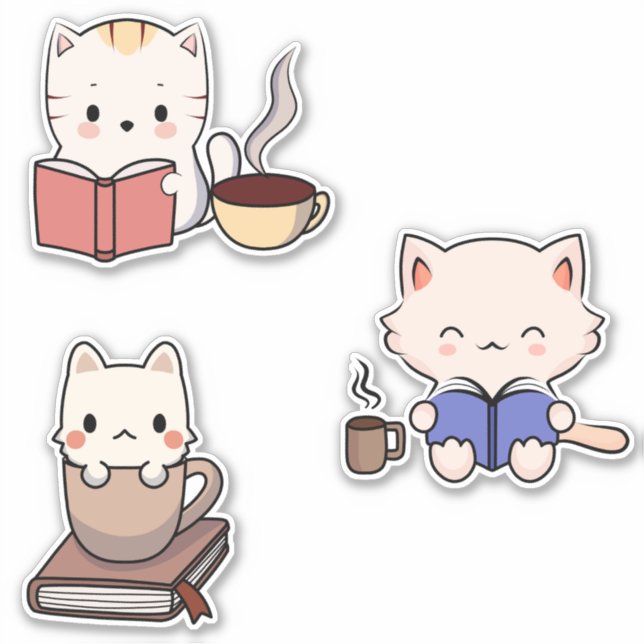 Cute Cats Reading Books and Drinking Coffee (Front)