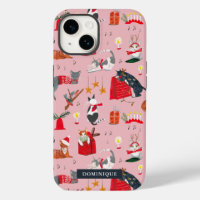 Cute cats retro Christmas pink