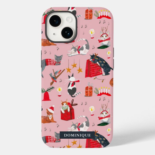 Cute cats retro Christmas pink  Case-Mate iPhone Case (Back)