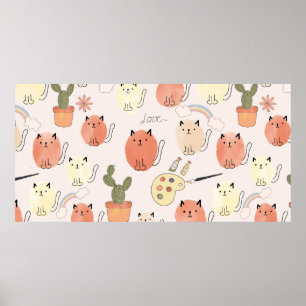 Cute cats seamless pattern poster