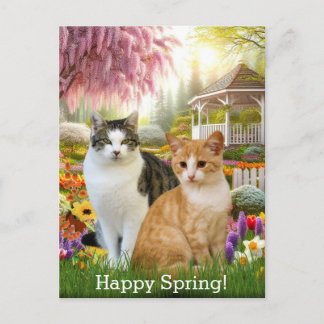 Cute Cats Sitting in Garden Postcard