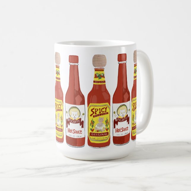 Cute Cats Spicy Hot Sauce illustration Coffee Mug (Front Right)