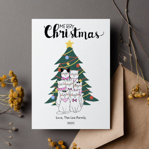 Cute Cats Tree Pet Lover Christmas Flat Holiday Card