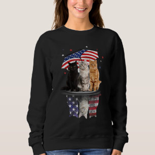 Cute Cats Under American Umbrella On Rainy Indepen Sweatshirt