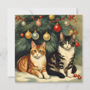 Cute Cats under the Christmas Tree Cat Lover  Holiday Card