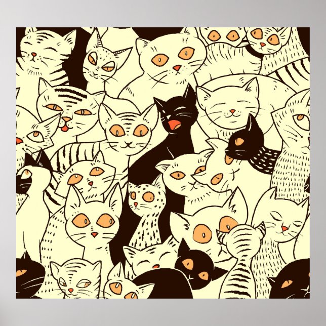 Cute Cats Vintage Wallpaper Pattern Poster (Front)