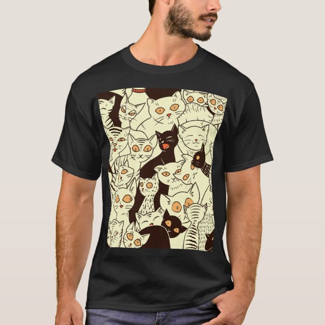 Cute Cats Vintage Wallpaper Pattern T-Shirt (Front)