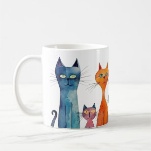 Cute Cats Watercolor Blue Orange Green Whimsical Coffee Mug