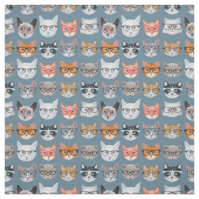Cute Cats Wearing Glasses Pattern Fabric (Swatch)