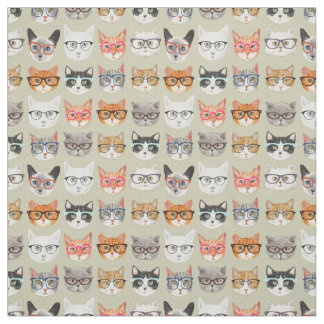 Cute Cats Wearing Glasses Pattern Fabric