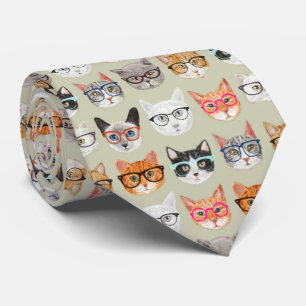 Cute Cats Wearing Glasses Pattern Tie