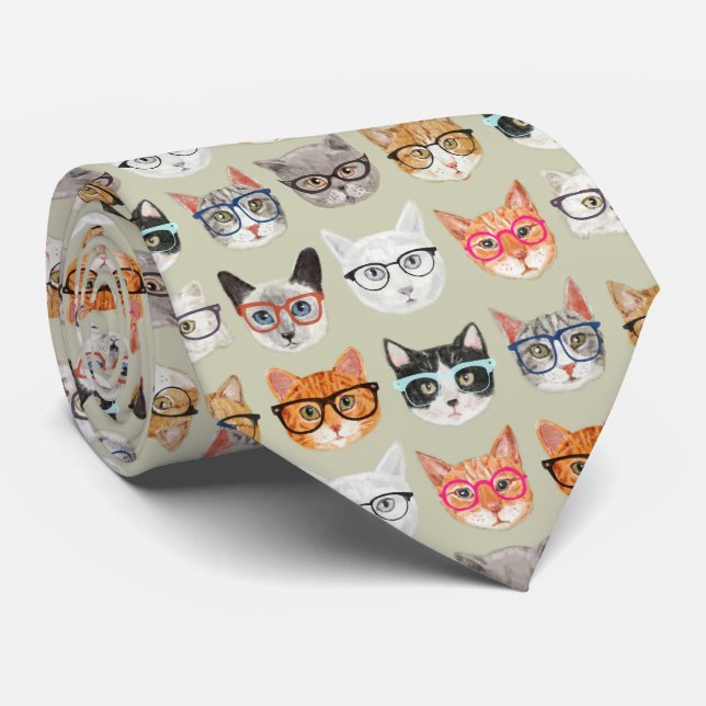 Cute Cats Wearing Glasses Pattern Tie (Rolled)
