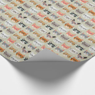 Cute Cats Wearing Glasses Pattern Wrapping Paper