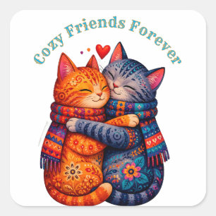 Cute Cats Wearing Scarves Cosy Friends 🐱 Square Sticker
