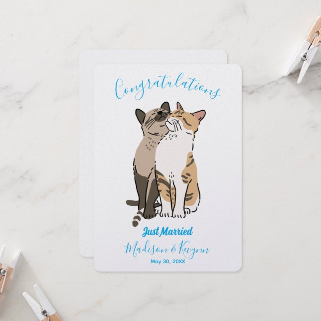 Cute Cats Wedding Card (Front/Back In Situ)
