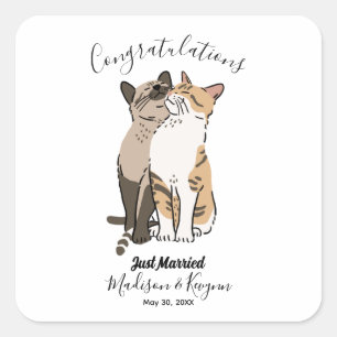 Cute Cats Wedding Square Sticker
