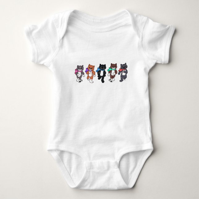 Cute Cats With Bows Walking  Baby Bodysuit (Front)