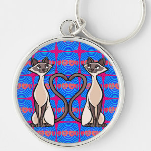 Cute Cats With Lovely Heart Key Ring