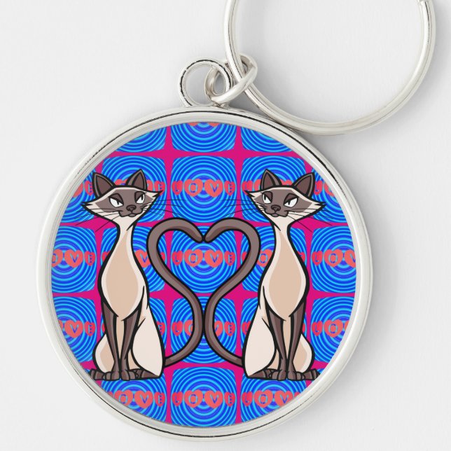 Cute Cats With Lovely Heart Key Ring (Front)