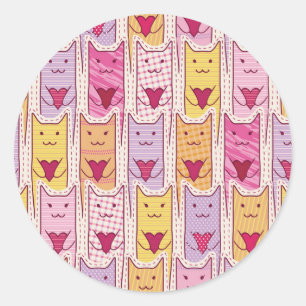 Cute Cats with Loving Hearts Classic Round Sticker