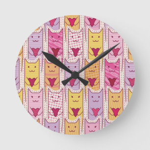 Cute Cats with Loving Hearts Round Clock