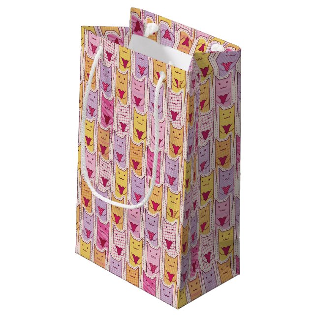 Cute Cats with Loving Hearts Small Gift Bag (Back Angled)