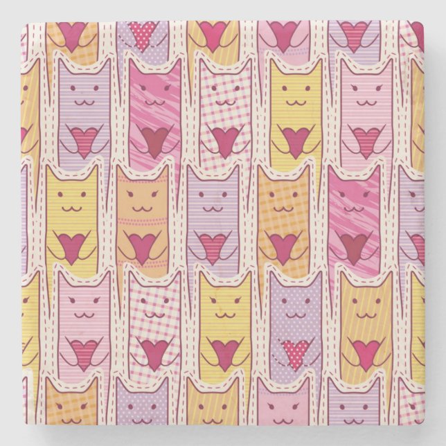 Cute Cats with Loving Hearts Stone Coaster (Front)